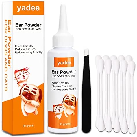 yadee Dog Ear Powder, Ear Hair Removal for Dogs Cats, 30gm Ear Cleaner Fresh Powder with Tweezers & Large Cotton Swabs, Relief Ear Infection, Remove Wax & Odor