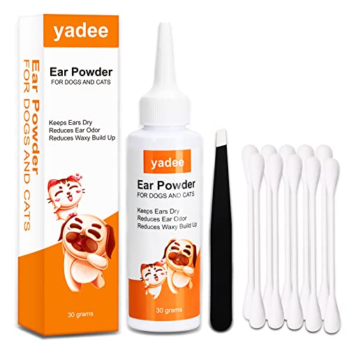 Yadee Dog Ear Powder, Ear Hair Removal For Dogs Cats, 30Gm Ear Cleaner Fresh Powder With Tweezers & Large Cotton Swabs, Relief Ear Infection, Remove Wax & Odor #TOP15