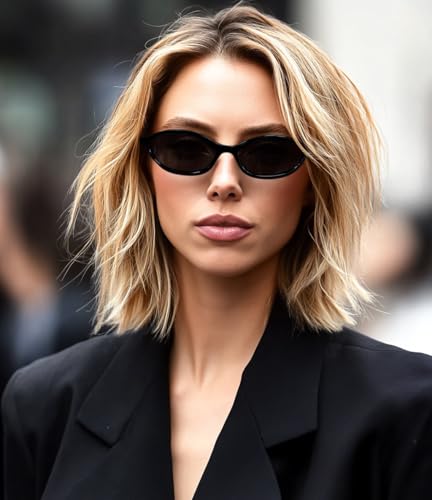 FEISEDY Retro Oval Cat Eye Sunglasses for Women 90s Narrow Lightweight Shades Y2k Trendy Sunnies B02573