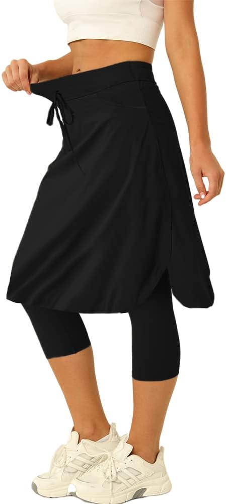 Women 20" Knee Length Tennis Skirt with Built in Legging Golf Skirts Skirted Legging with Pockets - Image 2