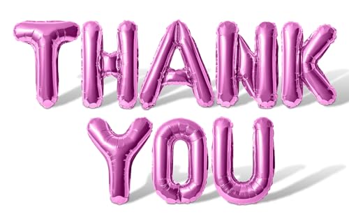 Letter Balloons - THANK YOU 16" Inch Alphabet Letters Foil Mylar Balloon Employee or Teacher Appreciation Balloon Banner (Pink)
