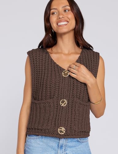 Image of UEU Womens Chunky Sweater Vest Button Down Sleeveless Cardigan V Neck Crop Crochet Knit Tops 2025 Fashion Trendy Clothes