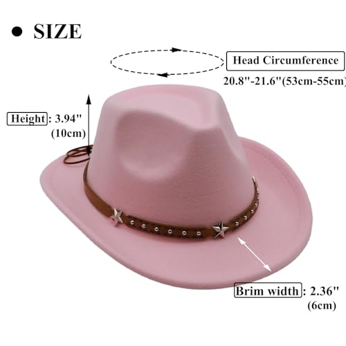 Kids Cowboy Hat for Girls Western Cowgirl Hat with Buckle Belt Pink Wide Brim Fedora Hat4