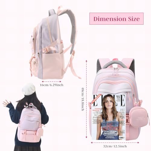 Image of FWQPRA Girls Backpack School Backpack with Small Zipper Pouch Fashion Nylon with Padded Shoulder Straps & Handle Design Multi Compartment Large for School,Camping,Travel