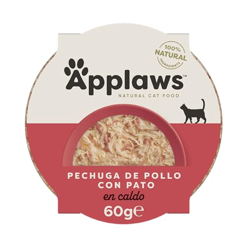 Applaws 100% Natural Comida para Gatos Pechuga de Pollo Suculenta con Pato en Caldo, 10 x 60g Pote