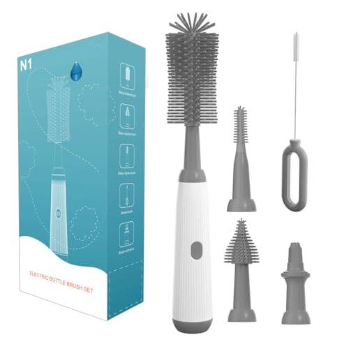 Image of Electric Bottle Brush, Honboom Baby Bottle Cleaner, Rechargeable Waterproof Two-Speed Cleaning Mode Nipple Brush for Baby Bottles Pacifiers Straws Travel Bottle Brush Set