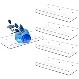 iteshuai 4 Qty Clear Acrylic Shelves for Storage, 12' Floating Shelves Wall Mounted for Decor Aesthetic, Ledge Shelves for Bedroom, Living Room, Bathroom, Kitchen