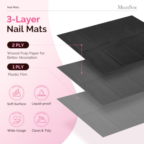 Image of MelodySusie Disposable Nail Mats, 50Pcs 3-Ply Absorbent Nail Art Table Pads with PE Backing, 18 inch x 13 inch Nail Desk Protection for Manicure Pedicure, Salon Home DIY Black