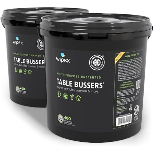 Wipex Table Bussers EWG VERIFIED Cleaning Wipes, 400 Count (Pack of 2, 800 Wipes) – Unscented Vinegar-Based Surface Wipes, Plant-Based Cloth for Tables, Counters, Restaurants, Cafes & Home