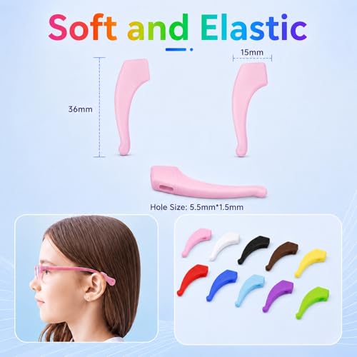 Image of BendJoy 12 Pieces Eyeglass Ear Grips, 12 Colors Silicone Glasses Accessories with Anti Slip Ear Hooks and Soft Ear Cushions, Eye Glass Holder for Sports Running Daily Wear and Secure Fit, Spects Gripper for Men Women and Kids