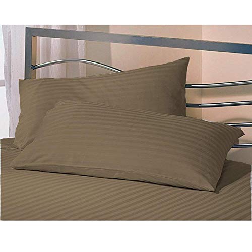 Image of Cotton Luxurious Striped 2 Piece Sateen Pillow Cover Set, King Size 20 inch x 36 inch-Brown