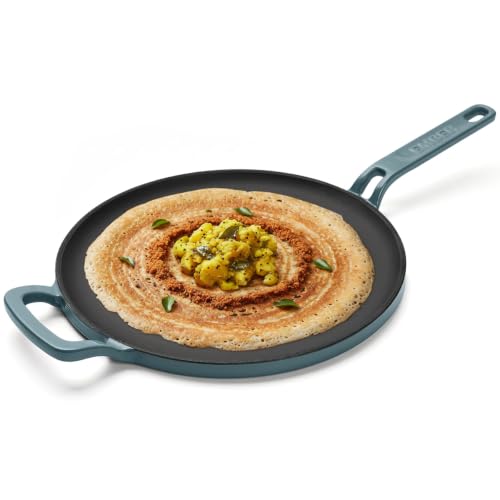 Image of Ember Cookware TitaniumClad Enamel Cast Iron Tawa for Dosa 27 cm | 10-Year Warranty | Rust-Proof Cast Iron Tawa for Roti & Dosa | Non Stick Dosa Tawa | Heavy Duty Induction Cookware | Ocean
