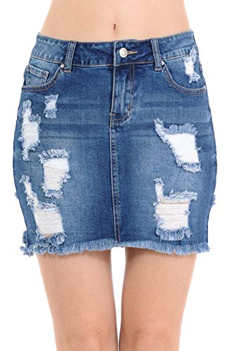 FashionMille Women Popular Mid Waisted Stretch Comfy Denim Mini Skirt w Pockets4