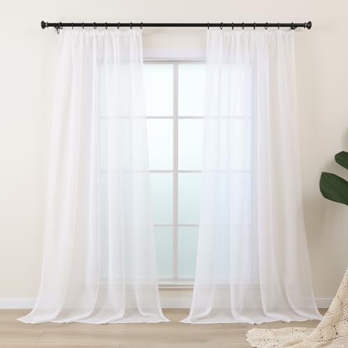 L.Z.E Sheer Curtains for Living Room White Curtains & Drapes for Bedroom Nursery Track System Bay Windows 96 Inch Drop & Long Pencil Pleat Sheer Curtains