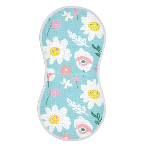 Style Flowers Muslin Burp Cloths 22x11 Inch - 4-Layer Organic Cotton & TPU Waterproof Lining, Absorbent Baby Bibs for Boys/Girls with Hanging Loop