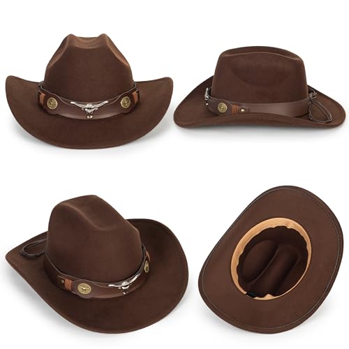 Image of Women-Classic-Western-Cowboy-Shapeable-Hat - Men-Roll-Up-Wide-Brim-Felt-Fedora-Hats-Cowgirl-Hat with Belt Buckle(M-L)