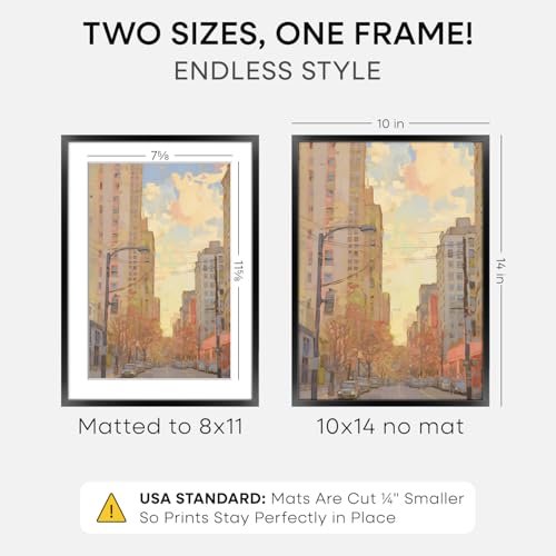 Image of Homeforia Black 10x14 Picture Frame, High End Metal 10x14 Poster Frames with Mat 8x12, 10 x 14 Black Frame Matted to 8 x 12 inch Photo, 10 by 14 Thin Hanging Frames, Tempered Glass, Wall Kit, Set of 1