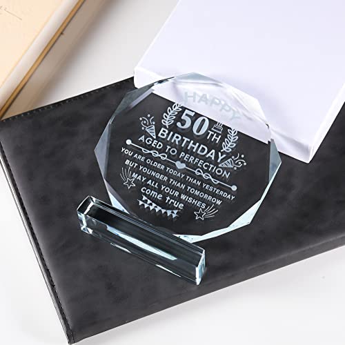 Ywhl 50Th Birthday Gifts For Women Men Unique 50 Years Old Birthday Gifts Laser Engraving Glass Plaque Keepsake For Dad Mom 50Th Birthday Gifts Ideas For Uncle Aunt Friends #TOP5