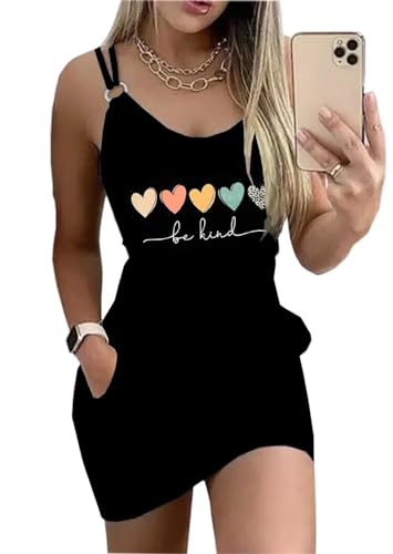 Image of Live Simple Coconut Tree Color Block Mini Dress for Women Summer Beach Vacation Tank Dresses Sleeveless Short Dress