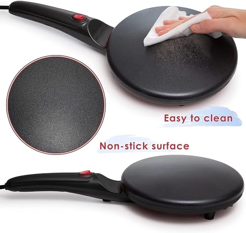 Image of Electric Crepe Maker & Dosa Maker Machine, Portable Non-Stick Pancake Pan with Automatic Temperature Control & Batter Bowl, Ideal for Blintzes, Chapati, Tortillas, Roti & Flatbreads, Easy to Clean
