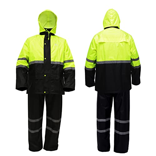 Haokaisen High Visibility Reflective Safety Jacket, Rain Suit For Men Lightweight Rain Gear, Waterproof Rain Jacket With Pants(Yellow Large) #TOP5