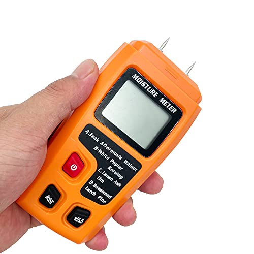 Digital Wood Moisture Meter Wood Humidity Tester Hygrometer Timber Damp Detector Large LCD Display (Orange)