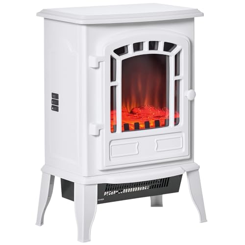 HOMCOM 22' Free Standing Electric Fireplace Stove with Door, Fire Place Heater with Realistic Flame...