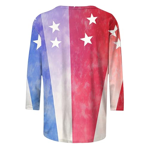 Image of Fourth of July Shirts for Women 3 /4 Sleeve Summer Tops American Flag Print T Shirt Patriotic 4th of July Shirts 2025