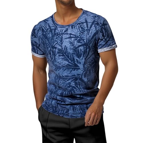 2025 Camiseta Hombre Camiseta Hombres Nuevo Camiseta Casual Hombre Camisetas de Verano con Corte Holgado y Camisetas Gráficas con Impresión de Hojas para un Estilo Relajado Con Cremallera Hombre