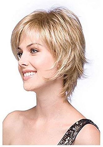 LEJIMEI Short Blonde Wigs for White Women Straight Bob Hair Wigs with Bangs Natural Synthetic Full Wig with Wig Cap LM029