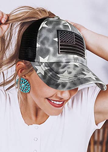 American Flag Star Baseball Hat For Women, Snap Back Adjustable Usa Flag Trucker Hats, Fashion Criss Cross Baseball Ponytail Caps #TOP1