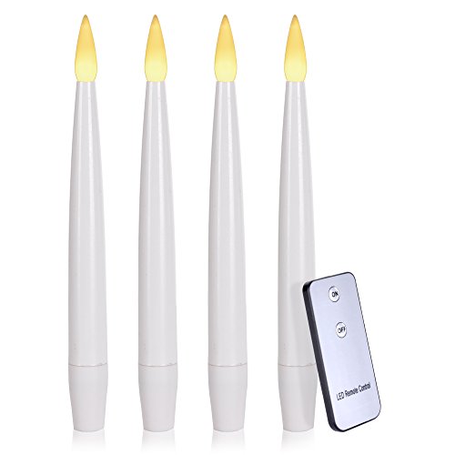 Akari 4 Set Smooth 6 inch high White Flickering LED Flameless Candles Indoor Outdoor Battery Festive Occasions Centerpieces Table Settings Weddings Birthday Parties