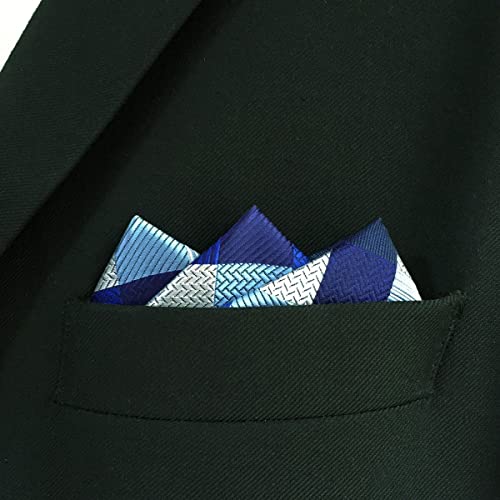 Shlax&Wing Checked Blue Navy Plaids Silk Pocket Square Mens Hankies Hanky #TOP3