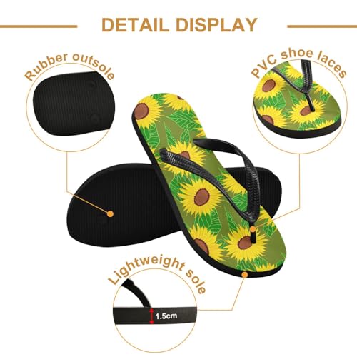 Maple Leaf Sketch Orange Sunflower Green Leaf Flip Flops for Beach Thong Sandals Anti-slip Lightweight Flat Slippers for Indoor Outdoor House3