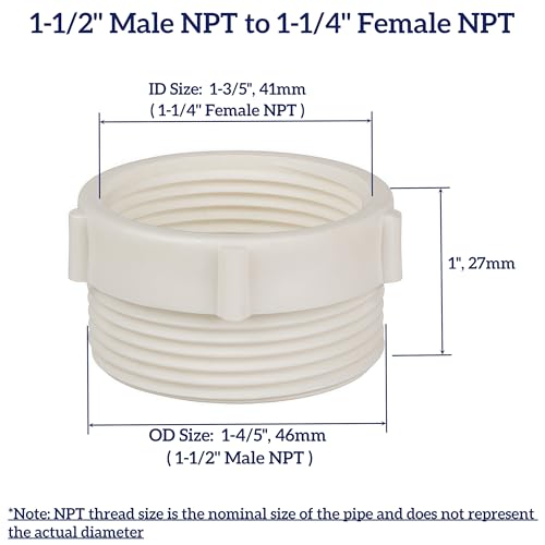 1-1/2\" Male NPT to 1-1/4\" Female NPT Reducer Bushing Pipe Fitting, Plastic Reducing Pipe Adapter Fitting, Reducer Bushing Pipe Hose Fitting (1) - Thumbnail 3