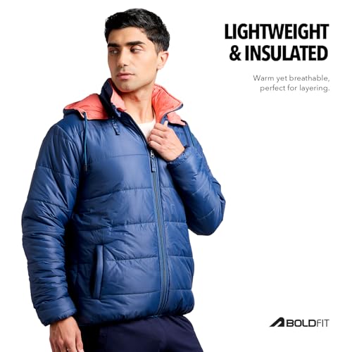 Image of Boldfit Jackets for Men Stylish Puffer Winter Jacket for Men Reversible Standard Length Jacket Man Full Sleeves Bomber Jackets for Man Winter Wear with Hoodie