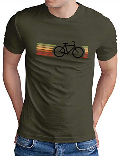 OM3® Retro Bicycle T-Shirt - Herren - Cycling Cyclist Biking Fahrrad Radfahrer - Oliv-SW, M