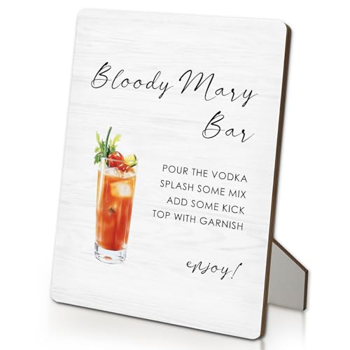 IRTAGANNY Bloody Mary Bar Sign Wedding Cocktail Bar Wooden Stand Sign 5X7 Wedding Bloody Mary Cocktail Signs Decorations for Reception Ceremony Home Party Pub Lounge(5x7 Inch)