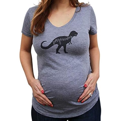 It's Your Day Clothing Pregasaurus T Rex Pregosaurus Pregnancy Announcement Shirts Maternity Shirt for Women (XL) Heather Gray Cover