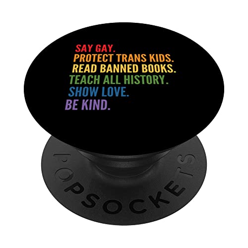 Dites que les homosexuels protègent les enfants trans, lisez des livres interdits, soyez gentil, LGBTQIA PopSockets PopGrip Interchangeable