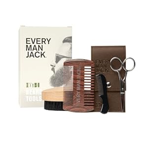 Every Man Jack Beard Grooming Tool Gift Set for Men – Includes Dual-Tooth Comb, Beard Brush, Stainless Steel Shears & Mini Comb – Travel Friendly & Perfect for Daily Maintenance