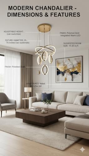 Image of Premium Modern LED Hanging Light for Living Room, Bedroom, Dining, Hall & Office | Decorative Golden Pendant Ceiling Lamp for Home Decor, Stylish Ceiling Lights (Golden Orbit, Medium)