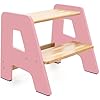 Wooden Step Stools for Kids Sturdy Non Slip Non Tip Toddler Step Stool for Bathroom Sink for Your Little One Light Pink
