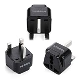 TESSAN Grounded Universal European Travel Plug Adapter USA to UK Travel Prong Adapter Plug Kit UK (TypeG) - 3 Pack