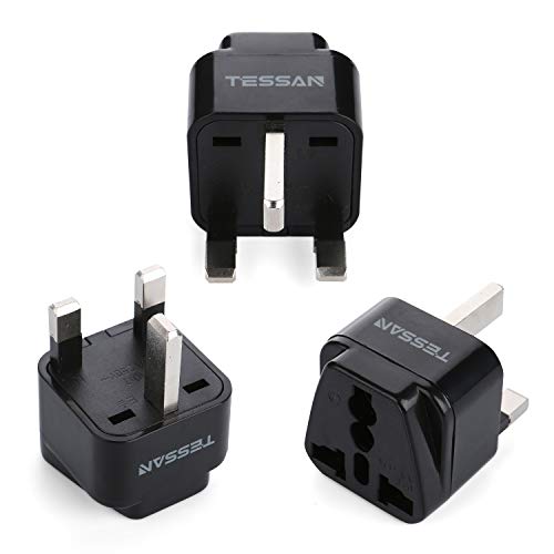TESSAN Grounded Universal European Travel Plug Adapter USA to UK Travel Prong Adapter Plug Kit for UK (TypeG) - 3 Pack