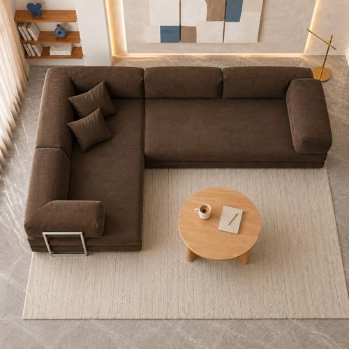 Image of Torque Vegas 5 Seater L Shape Sofa Cum Bed for Sleeping- Dark Brown | Suede Fabric 5 Seater Sectional 3-in-1 Sofa Bed | Corner L Shaped Sofa Set for Living Room Office