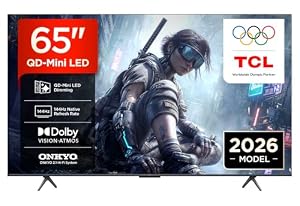 TCL 65T8D 65 Inch QLED TV with QD Mini LED Dimming, 4K HDR Ultra HD, Smart Google TV (Dolby Vision, HDR10+ & Atmos, 144 Hz VRR, FreeSync Premium, Onkyo 2.1 Sound, Game Master