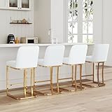 BESTANO Modern Gold Counter Height Bar Stools Set of 4 Leather Counter Stools with Gold Legs, 24' Barstools White Island Chairs Upholstered Kitchen Bar Chairs with Back for Pub Kitchen Island, White
