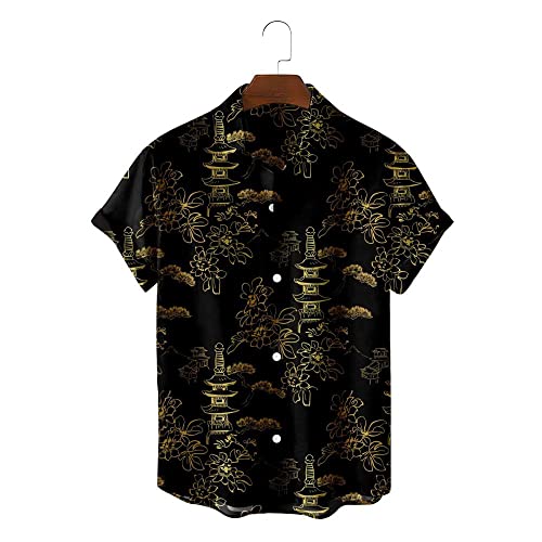 Chemise séchage rapide été homme look vintage funky imprimé noir et doré