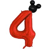40 inch Red Number 4 Balloon & Mini Mouse Head Balloon, 4th Birthday Party Decoration Balloons, Cart
